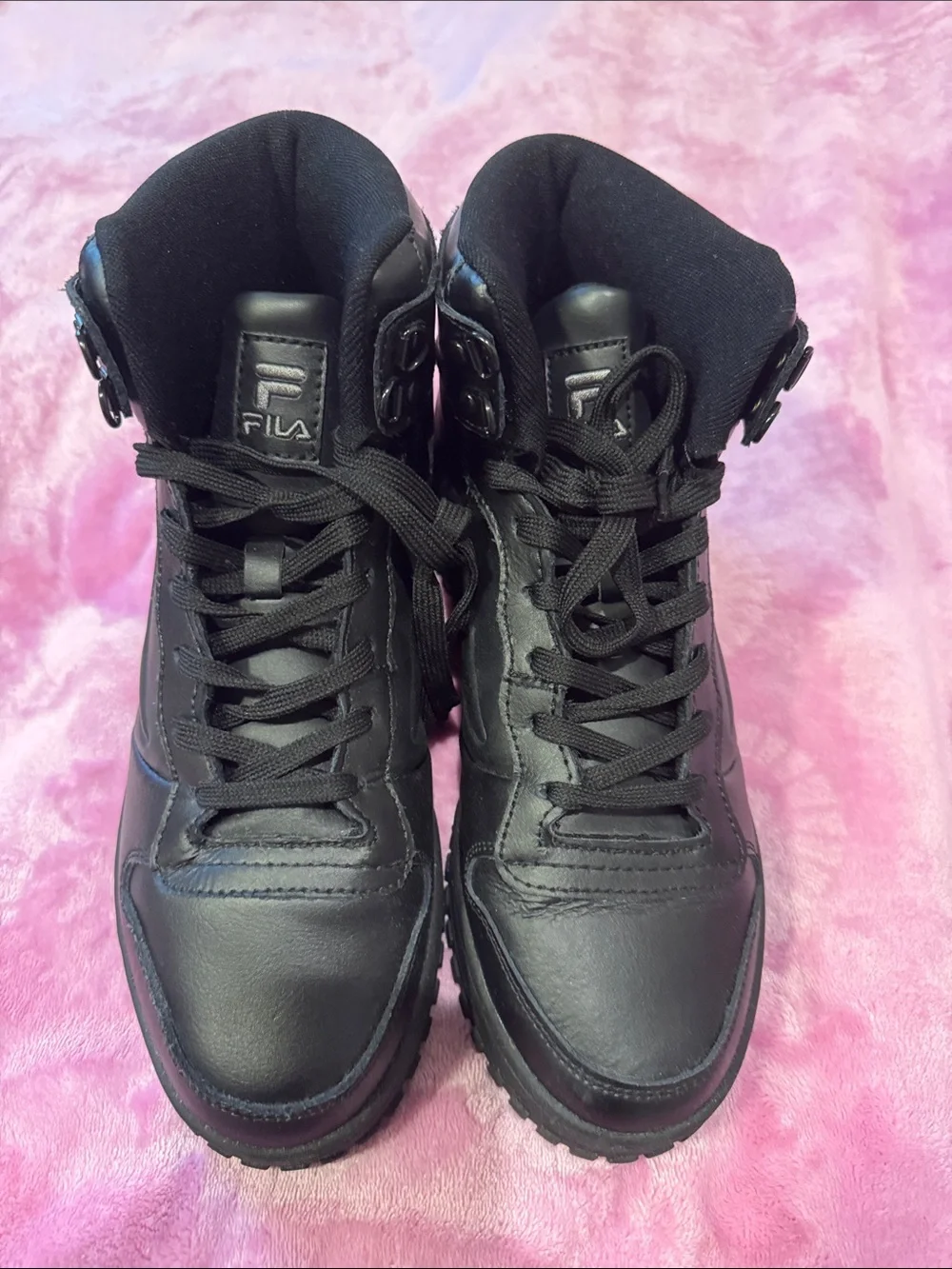 Fila Black Leather High-Top Sneakers